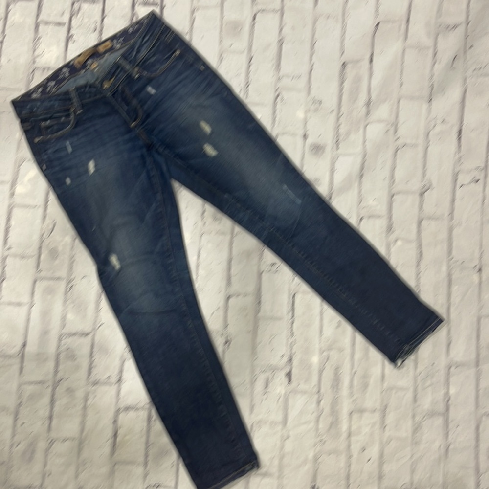 Paige Skyline Mid-Rise Jeans Light Distressing Skinny Straight Dark Wash Denim - Picture 4 of 11